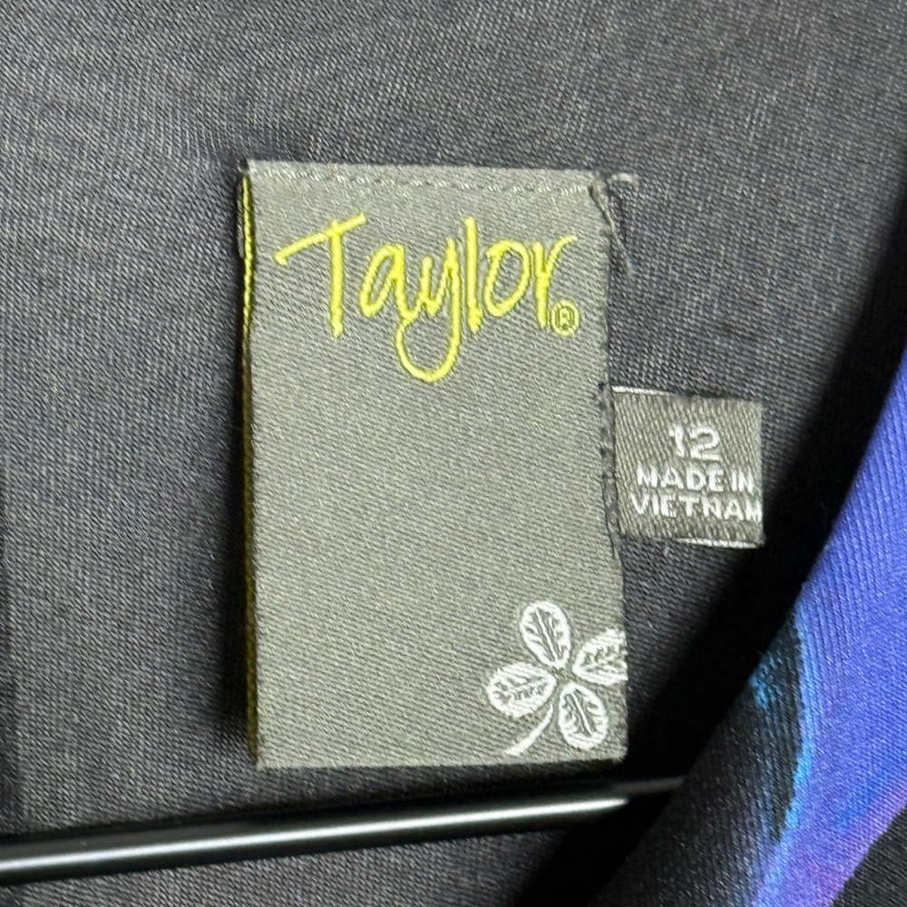 Taylor Womens Blue Pink Abstract Floral Fit and Flare Dress Size 12 Event Summer - Picture 3 of 12